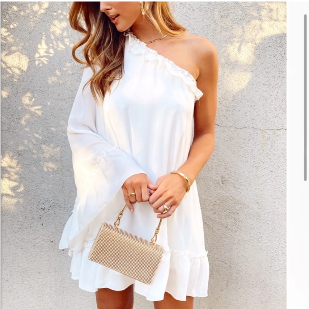 NWT Show Me Your MUMU Wonder Mini Dress / White mini dress with one shoulder